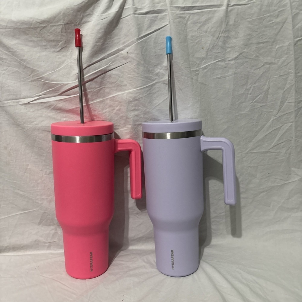 2 Hydrapeak Voyager 40 oz Tumbler Hot Pink &‎ Purple Handle Straw Lid Water